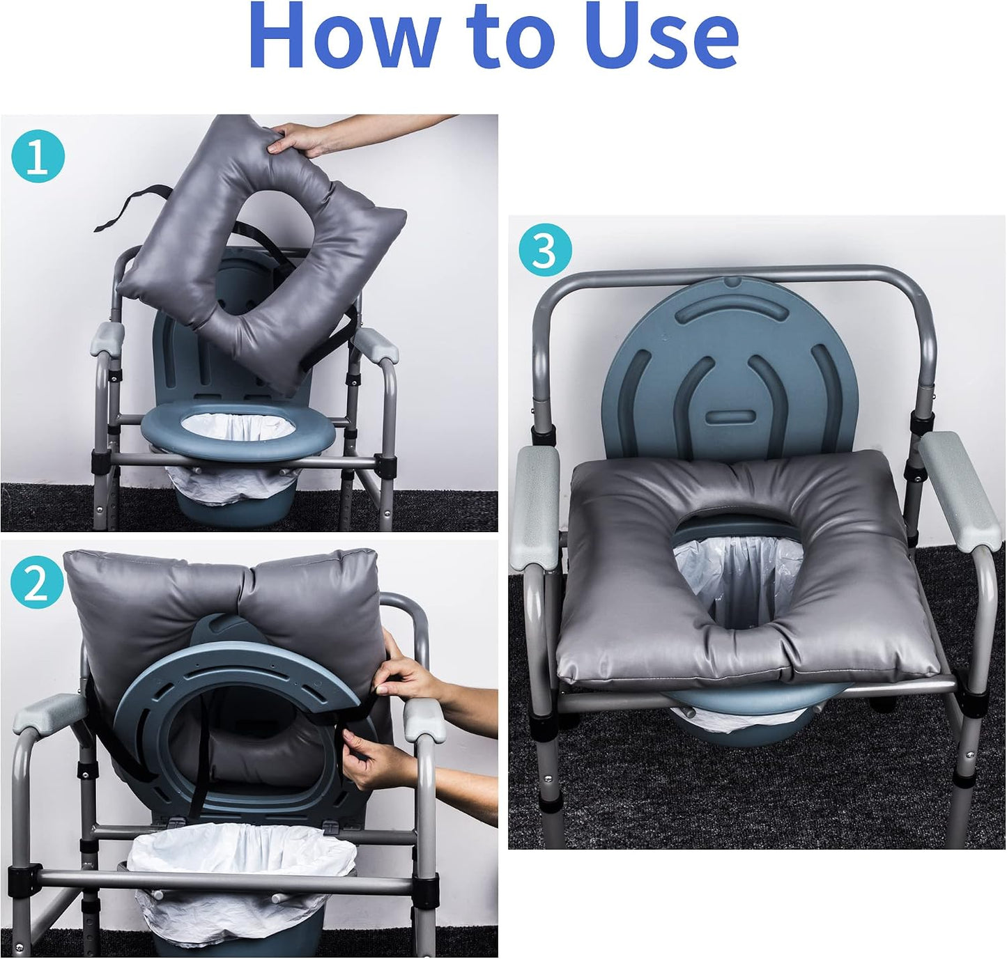 Bedside Commode Seat Cushion, Commode Padded Seat for Elderly, Soft Seat Cover with Clips and Fixing Straps, Toilet Seat Cushion 16.5" x 16.5"