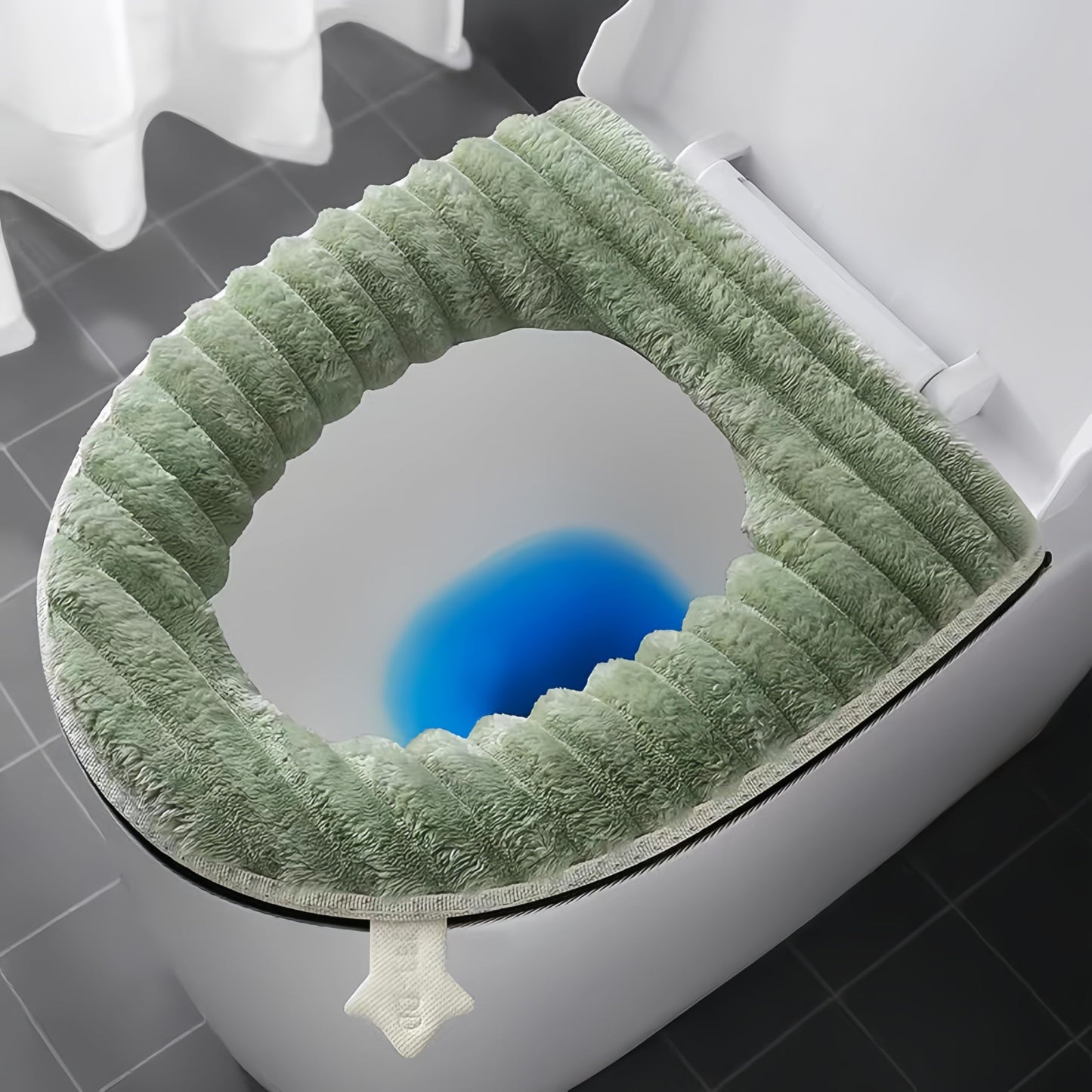 Toilet Seat Warmer Cover,Bathroom Soft Thicker Warmer with Zipper Snaps Fixed Stretchable Washable Fiber Cloth Toilet Seat Covers Pads Easy Installation& Cleaning (Gray)