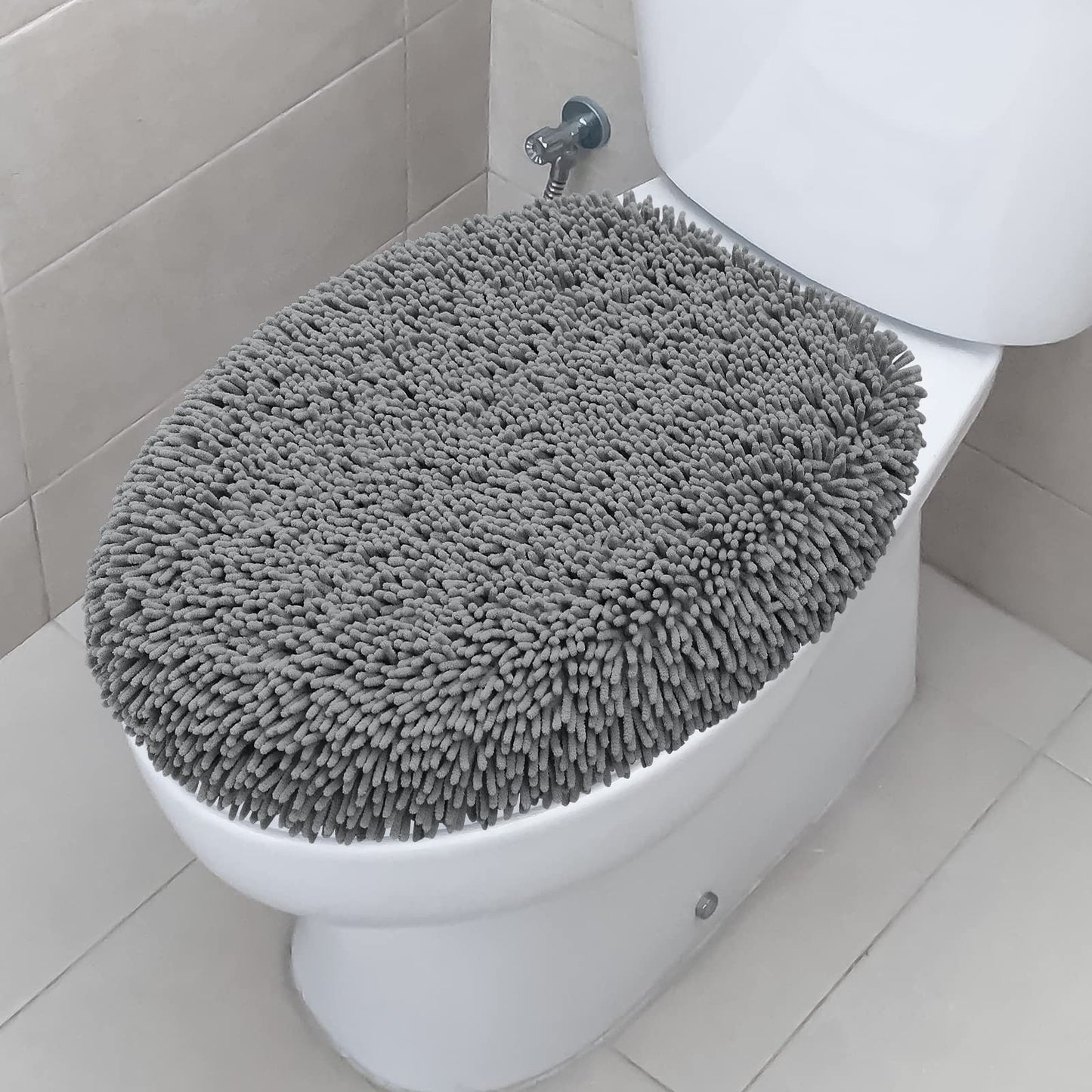 TREETONE Ultra Soft Chenille Bathroom Toilet Lid Cover, 19x21 Inches, White | Absorbent Standard Seat Covers for Bathroom, Accessories Decor, Fits Most Round, Elongated and Oblong Lids, Machine Washable
