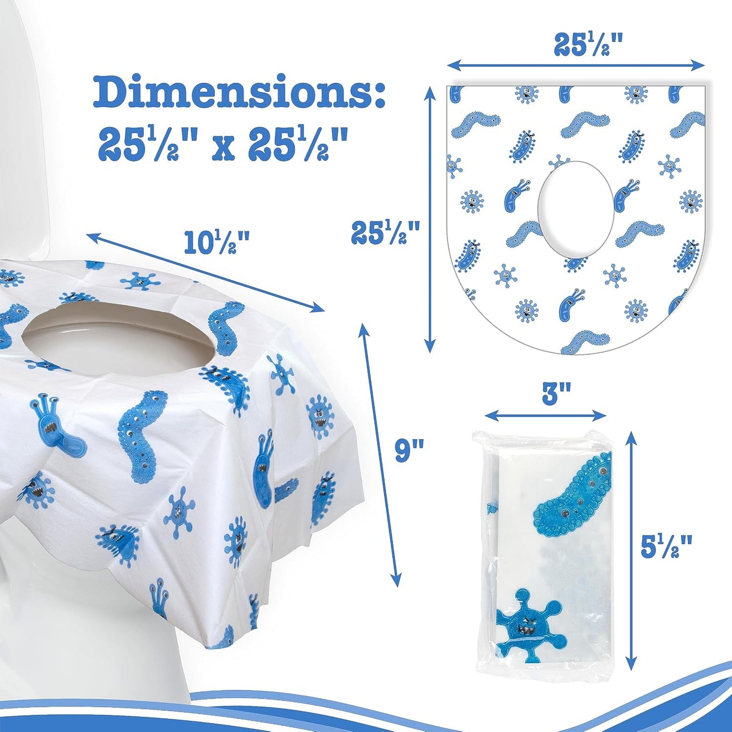 Potty Shields Disposable Toilet Seat Covers, XL Waterproof Sheets, 24 Pack | Toilet Covers for Toddlers, Kids & Adults, Portable & Individually Wrapped for Travel, Potty Training, & Public Restrooms