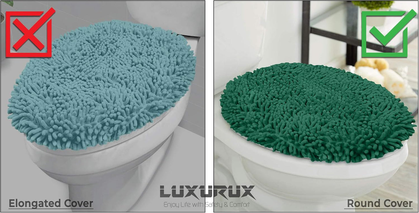 LuxUrux Premium Chenille Microfiber Toilet Lid Cover, Soft Plush Toilet Seat Cover Set for Bathroom, Non-Slip Stretch Fit, Machine Washable, Fits Standard & Elongated Toilet Seat Lid (Light Gray)