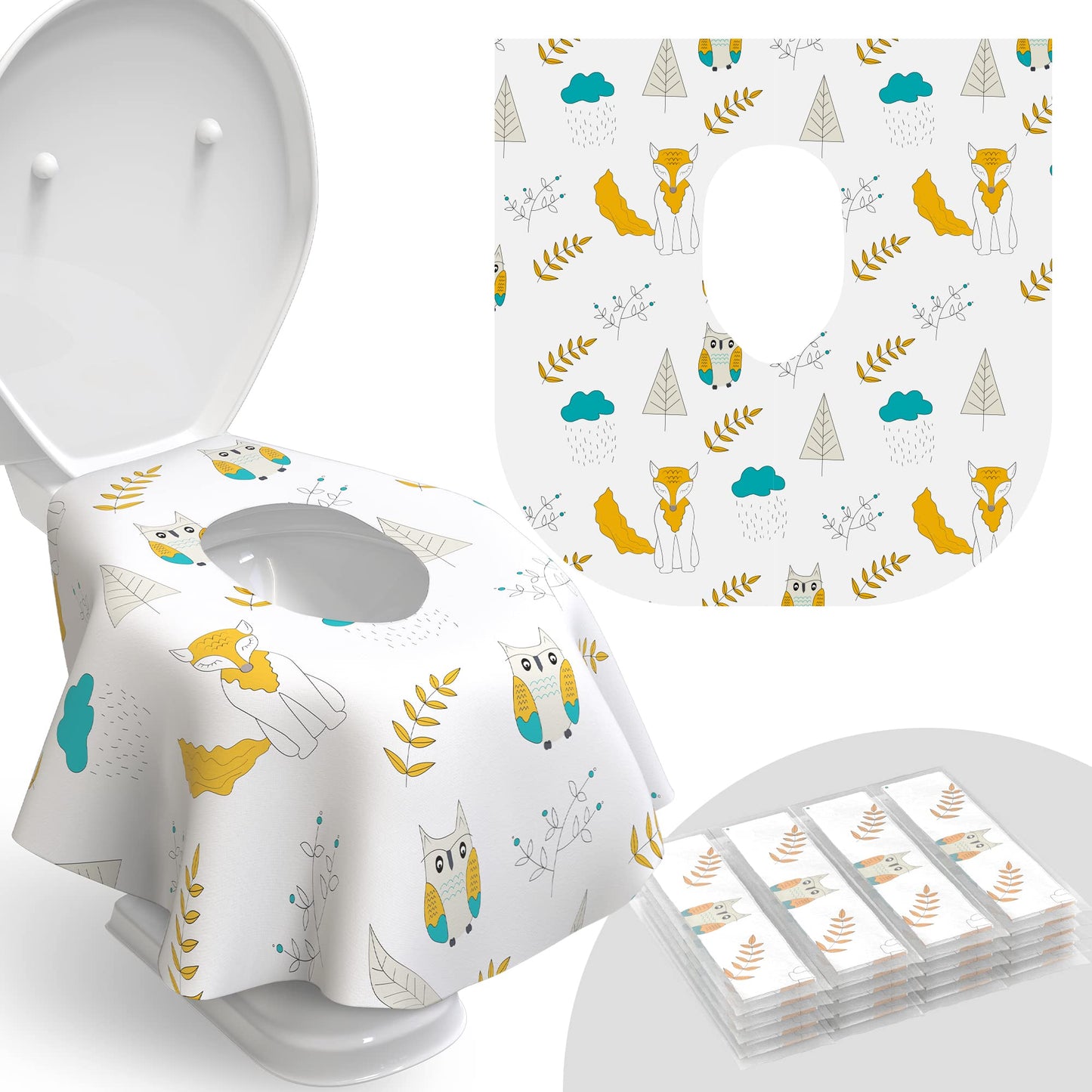 Relyo Disposable Toilet Seat Cover for Travel – 20 Pack with Covers Wrapped in Sets of 2, Non-Flushable Liners, Fits Most Seats – Kids, Toddlers, Adults (Waves, 20)