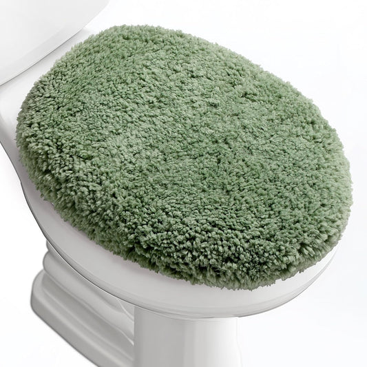 Microfiber Elongated Toilet Seat Cover 19.5"x 15" Machine Washable | Solid Toilet Lid Cover Adjustable Rubber Backing Fits Only 18-19.5"L x 14-16"W Elongated Toilet Seat