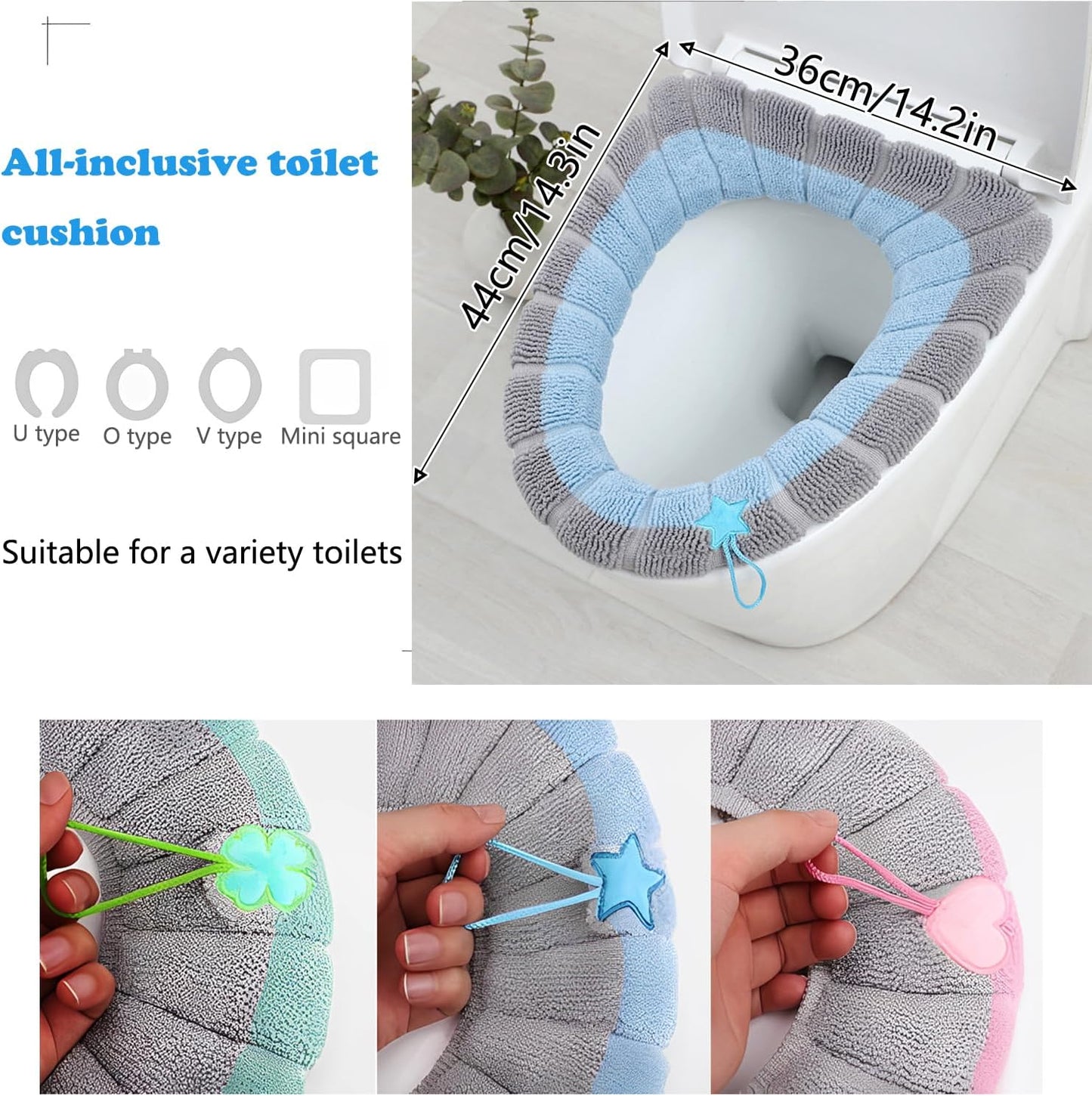 Soft Toilet Seat Cover Pads, Stretchable Washable Toilet Seat Cushion Cover with Handle, Comfortable Toilet Lid Seat Cover, Bathroom Toilet Accessories Set
