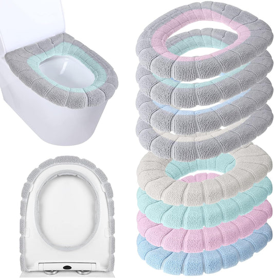 Moukeren 8 Pcs 11.8'' Thicker Bathroom Commode Seat Covers, Simple Colors | Stretchable Toilet Cushion Pads, Soft Fleece, Washable Universal Fit, Easy Install, Winter Warm for Home