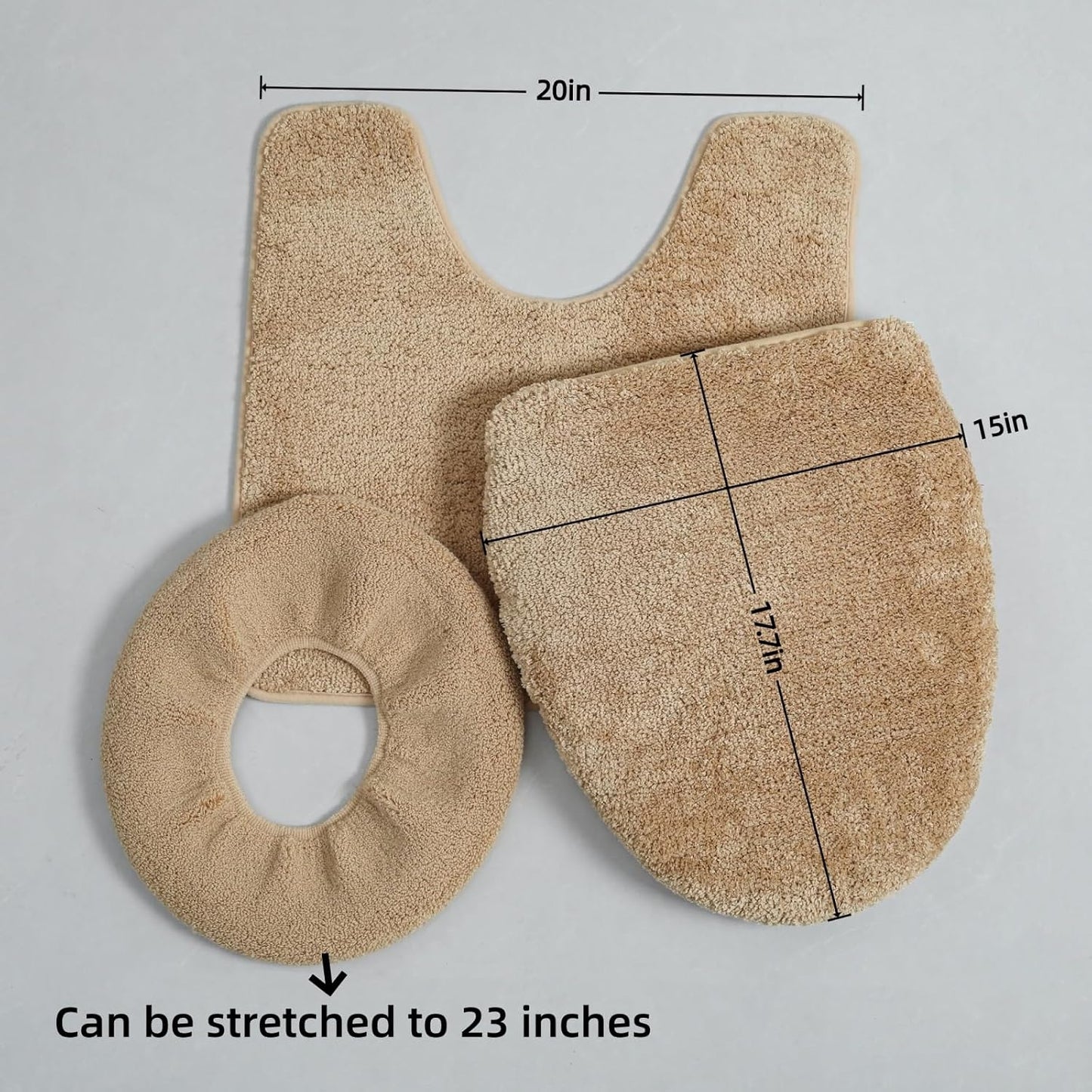 3piece Toilet Seat Cover Set - Toilet Seat Cover +Toilet Lid Cover + toilet rugs u shaped washable, Fits Most Elongated Round and Oblong Toilet(Machine Washable,Quick-Dry) brown