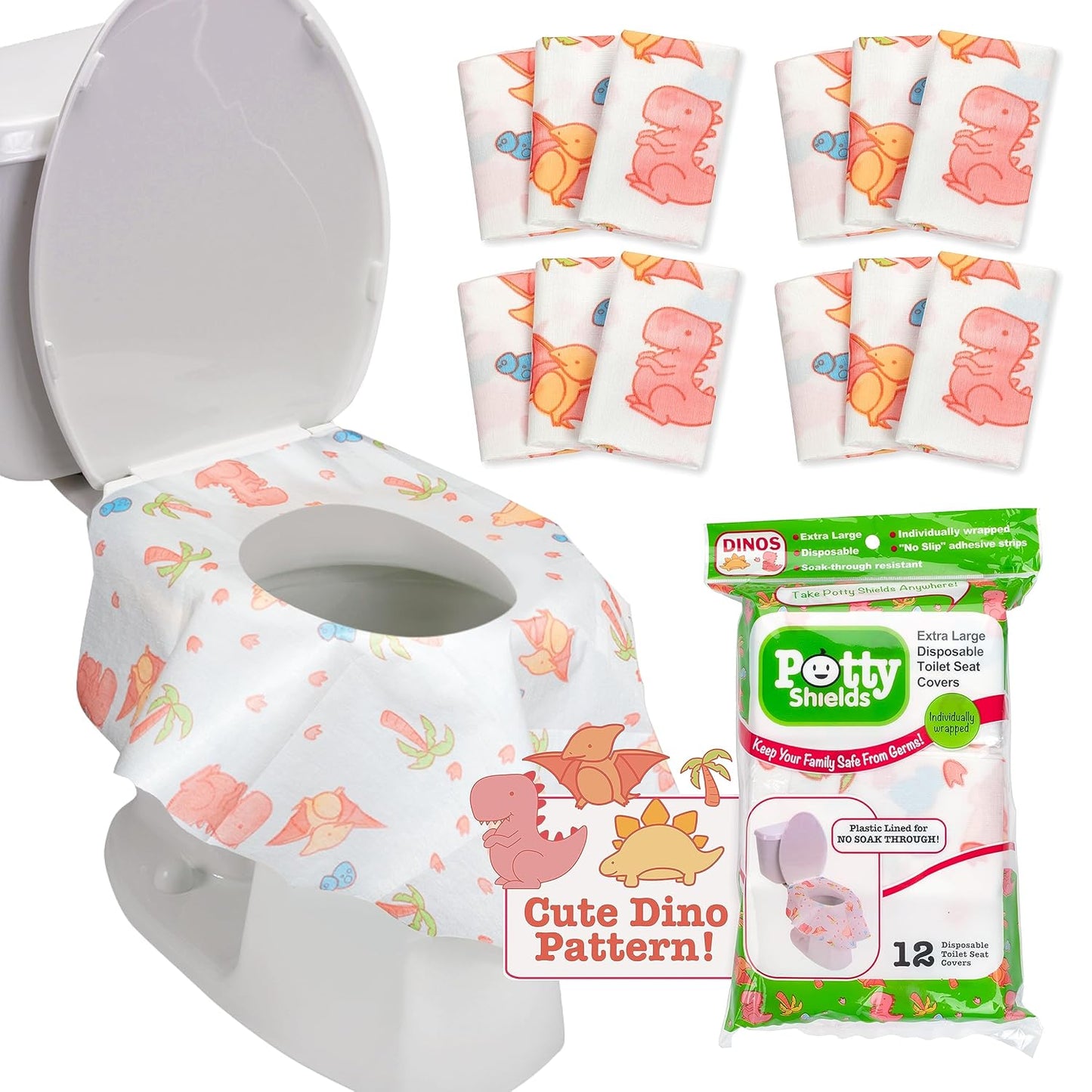 Potty Shields Disposable Toilet Seat Covers, XL Waterproof Sheets, 40 Pack | Toilet Covers for Toddlers, Kids & Adults, Portable & Individually Wrapped for Travel, Potty Training, & Public Restrooms