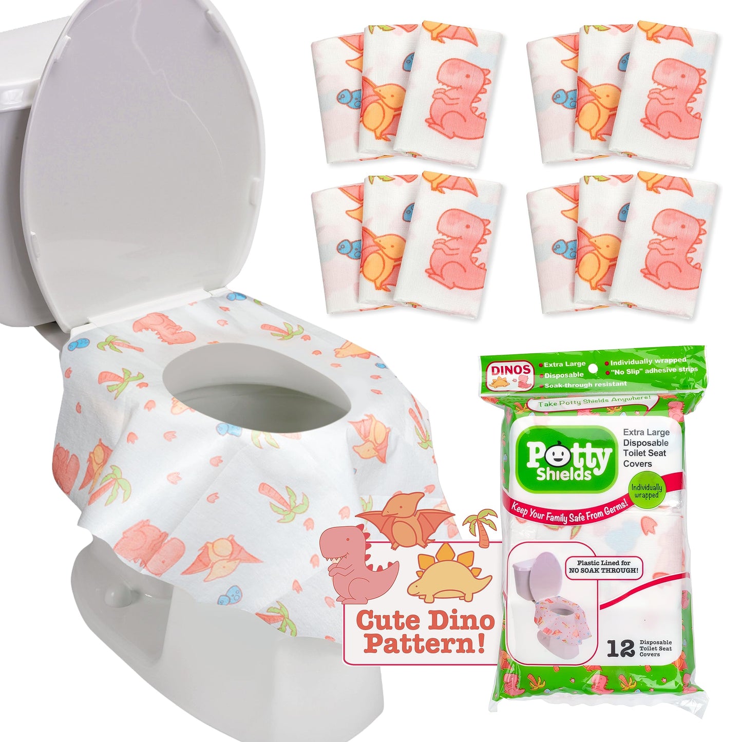 Potty Shields Disposable Toilet Seat Covers, XL Waterproof Sheets, 40 Pack | Toilet Covers for Toddlers, Kids & Adults, Portable & Individually Wrapped for Travel, Potty Training, & Public Restrooms