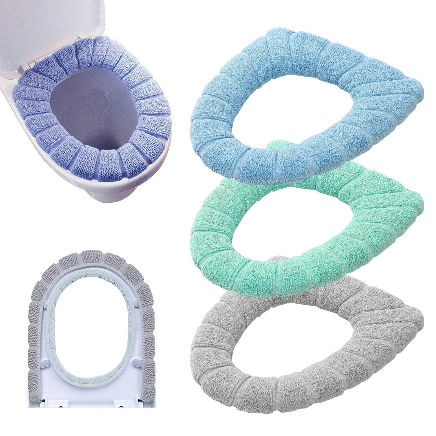 Bathroom Soft Thicker Warmer Stretchable Washable Cloth Toilet Seat Cover Pads 3PCS