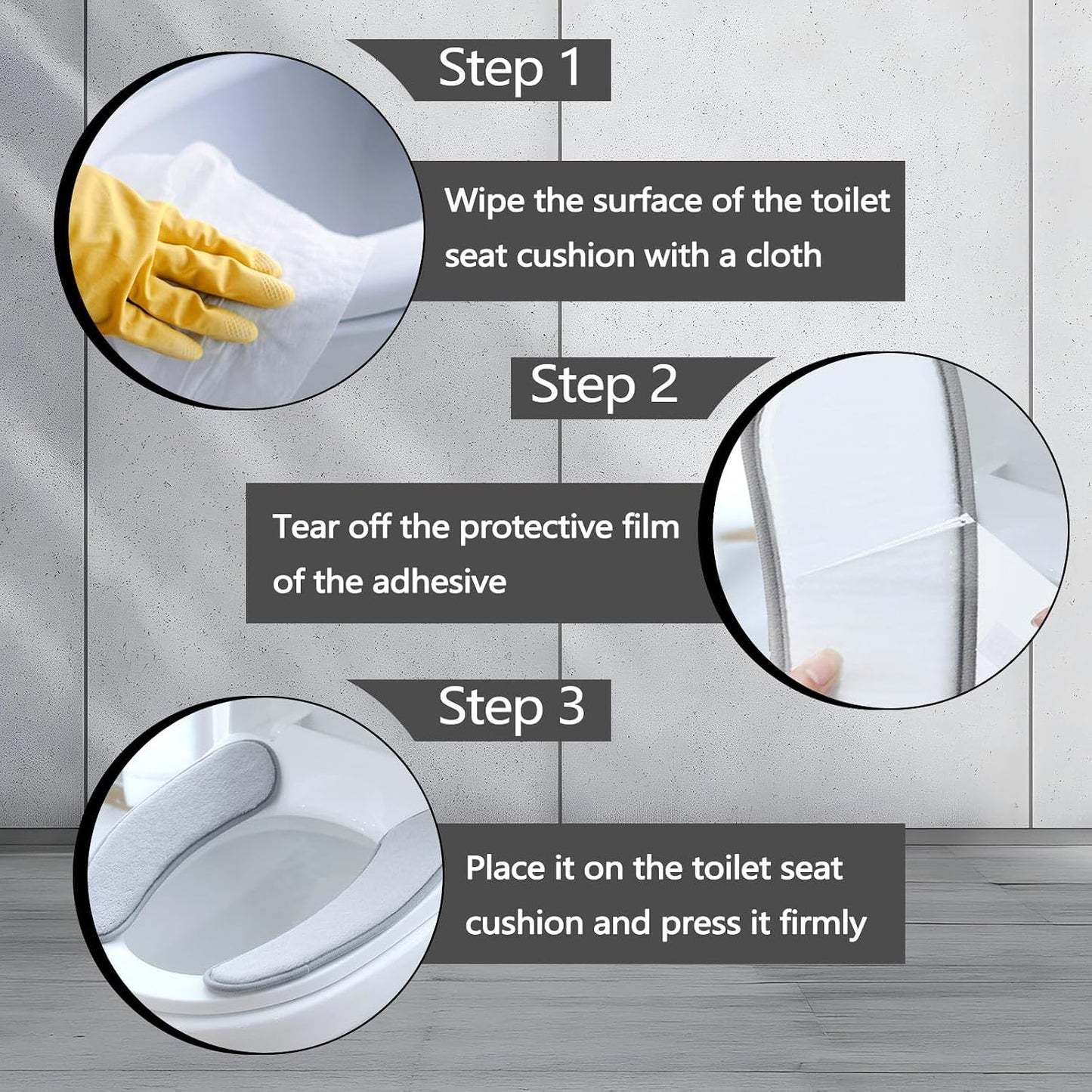Flannel Elongated Toilet Seat Cushion Warmer, Soft Padded Toilet Seat Covers Washable Lid Cushioned Pad with Memory Foam Reusable Adhesive for Seniors Bathroom Winter A