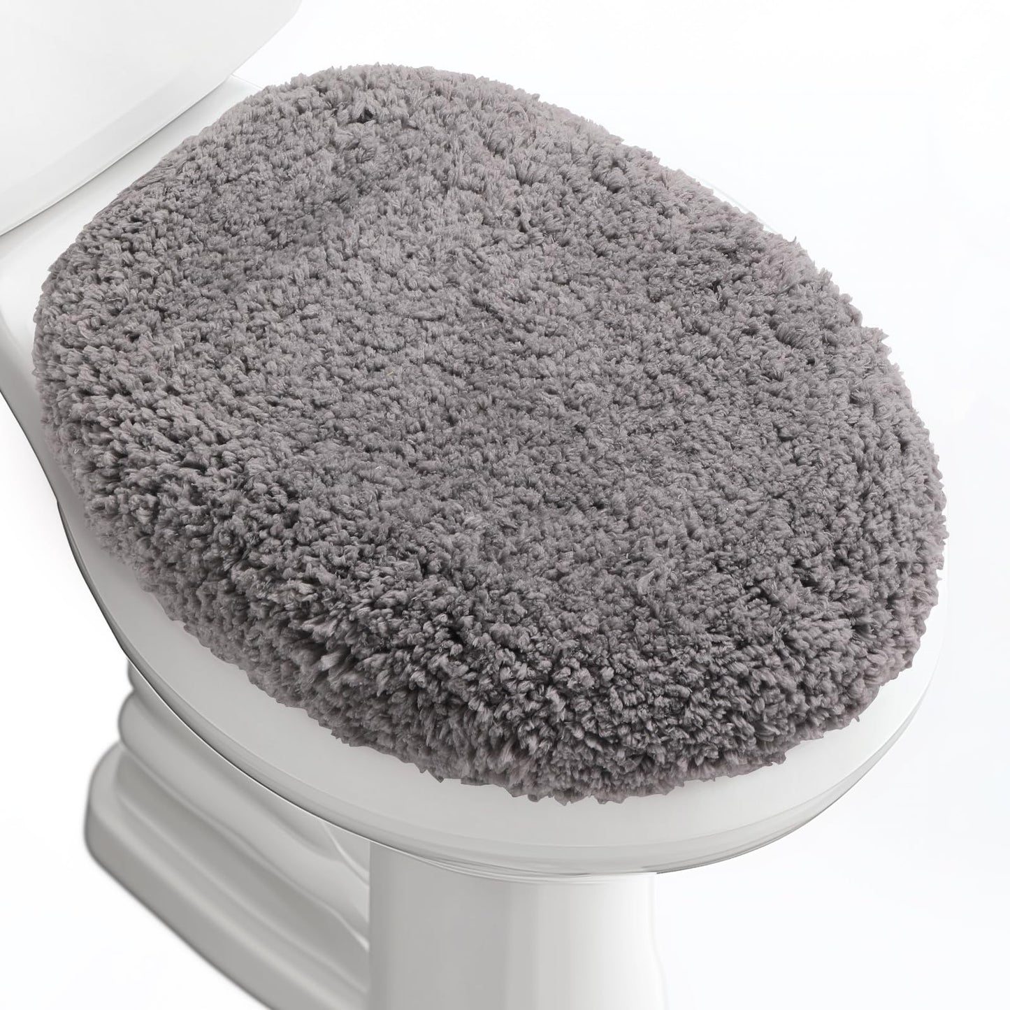 Microfiber Elongated Toilet Seat Cover 19.5"x 15" Machine Washable | Solid Toilet Lid Cover Adjustable Rubber Backing Fits Only 18-19.5"L x 14-16"W Elongated Toilet Seat