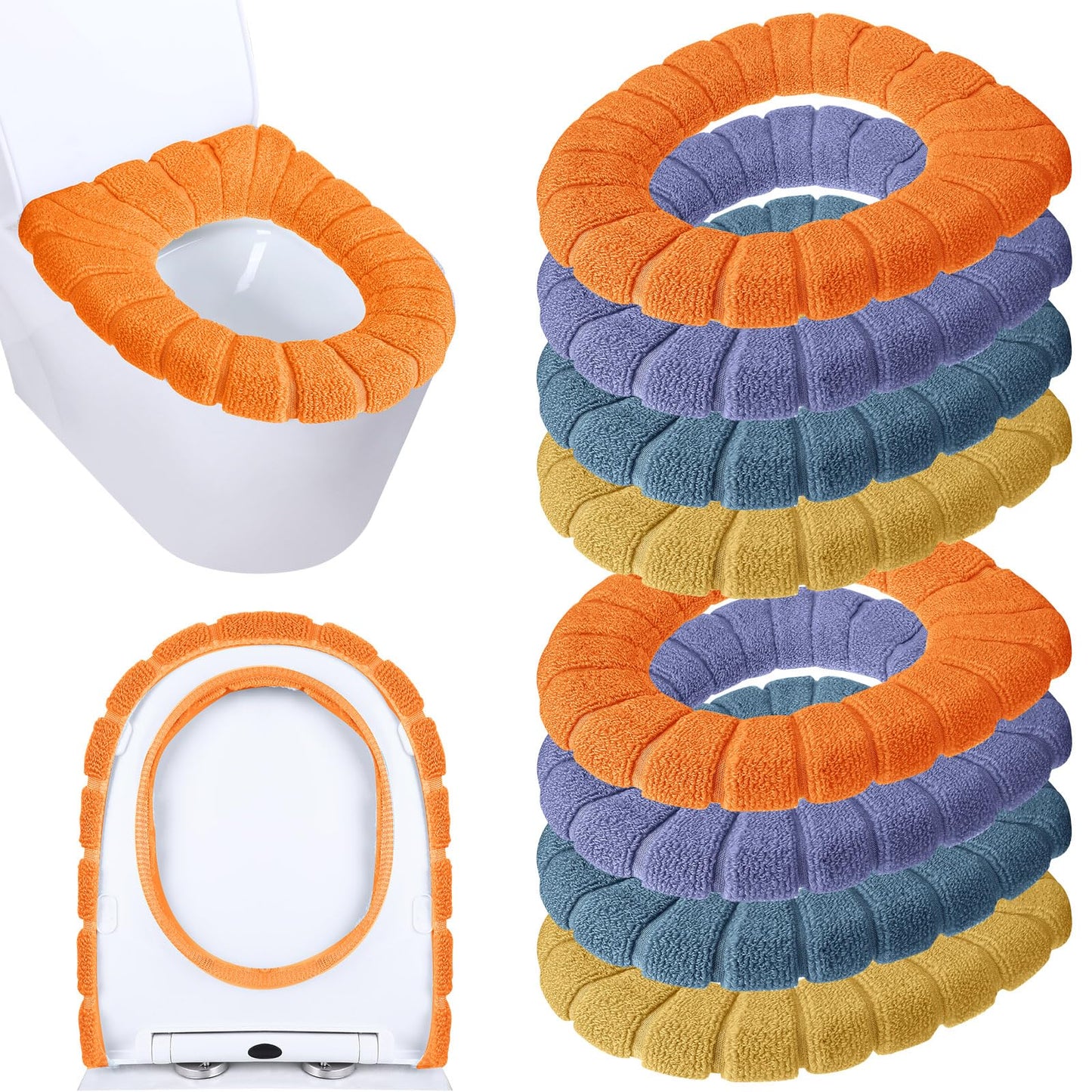 Moukeren 8 Pcs 11.8'' Thicker Bathroom Commode Seat Covers, Simple Colors | Stretchable Toilet Cushion Pads, Soft Fleece, Washable Universal Fit, Easy Install, Winter Warm for Home