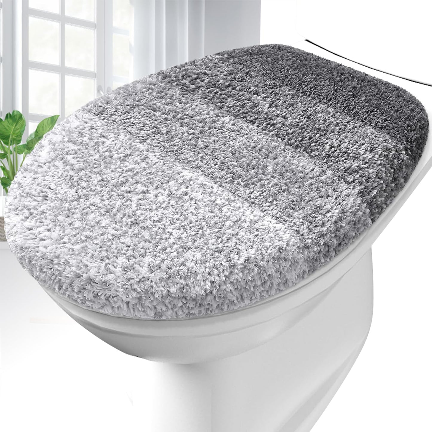 OLANLY Soft Microfiber Bathroom Toilet Lid Cover, 17.5x15, Gray | Machine Washable Seat Covers, Stays in Place Rubber Backing, Fits Most Round, Elongated and Oblong Lids, Accessories Decor
