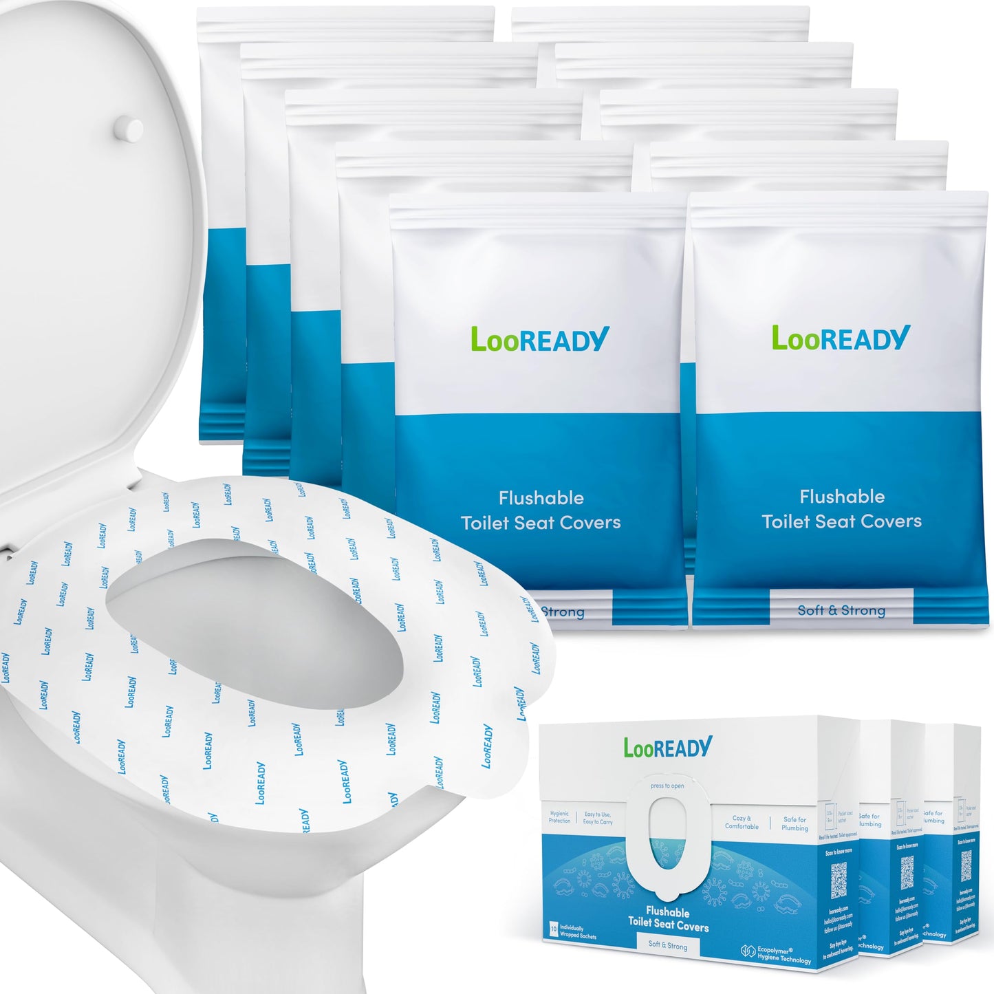 Toilet Seat Covers Disposable Flushable - Regular Size (16x19”) - Travel Size Individually Wrapped, Soft & Strong, Pocket Size, for Public Restrooms at the Office, for Commuters or Holiday (10 Pack)