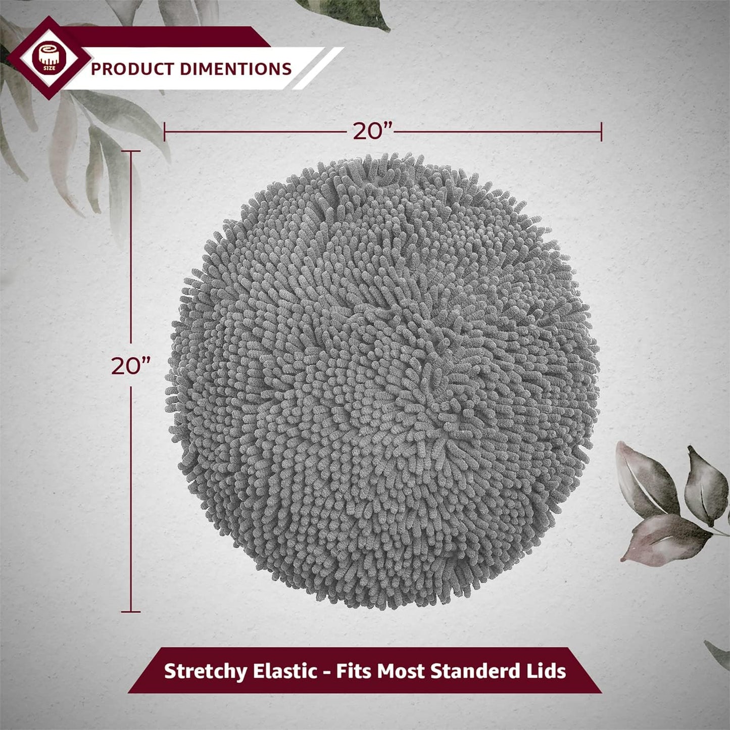 LuxUrux Premium Chenille Microfiber Toilet Lid Cover, Soft Plush Toilet Seat Cover Set for Bathroom, Non-Slip Stretch Fit, Machine Washable, Fits Standard & Elongated Toilet Seat Lid (Light Gray)