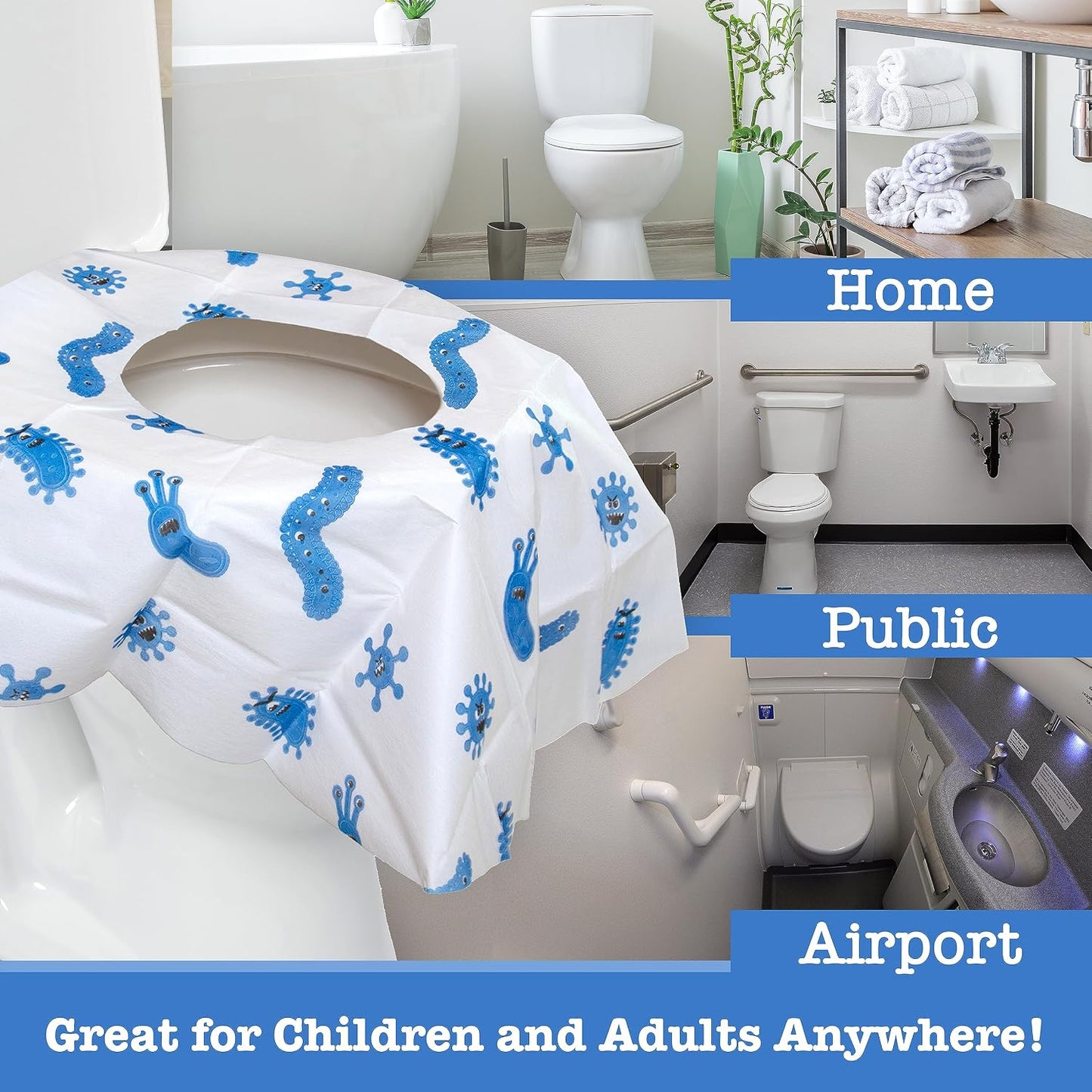 Potty Shields Disposable Toilet Seat Covers, XL Waterproof Sheets, 24 Pack | Toilet Covers for Toddlers, Kids & Adults, Portable & Individually Wrapped for Travel, Potty Training, & Public Restrooms