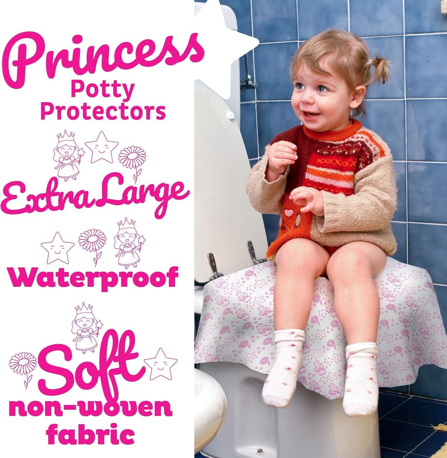 Disposable Toilet Seat Cover for Kids, 40 Pk Individually Wrapped XL | Princess disposable potty liners for toddlers, Waterproof and Extra Large, Potty training essentials for travel